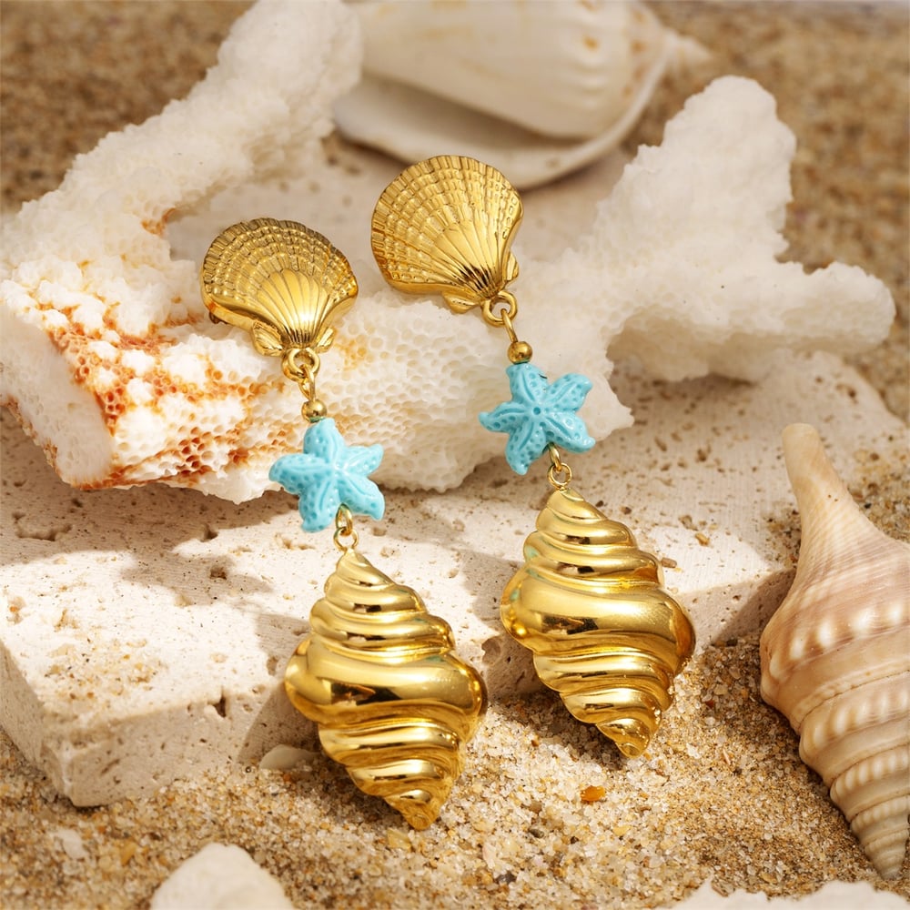 1 Paar goldfarbene Tropfenohrringe aus Edelstahl h5Bild2