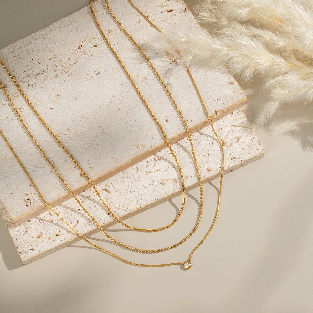 1 Piece Simple Stainless Steel Gold Color Zircon Layered Necklace Picture3