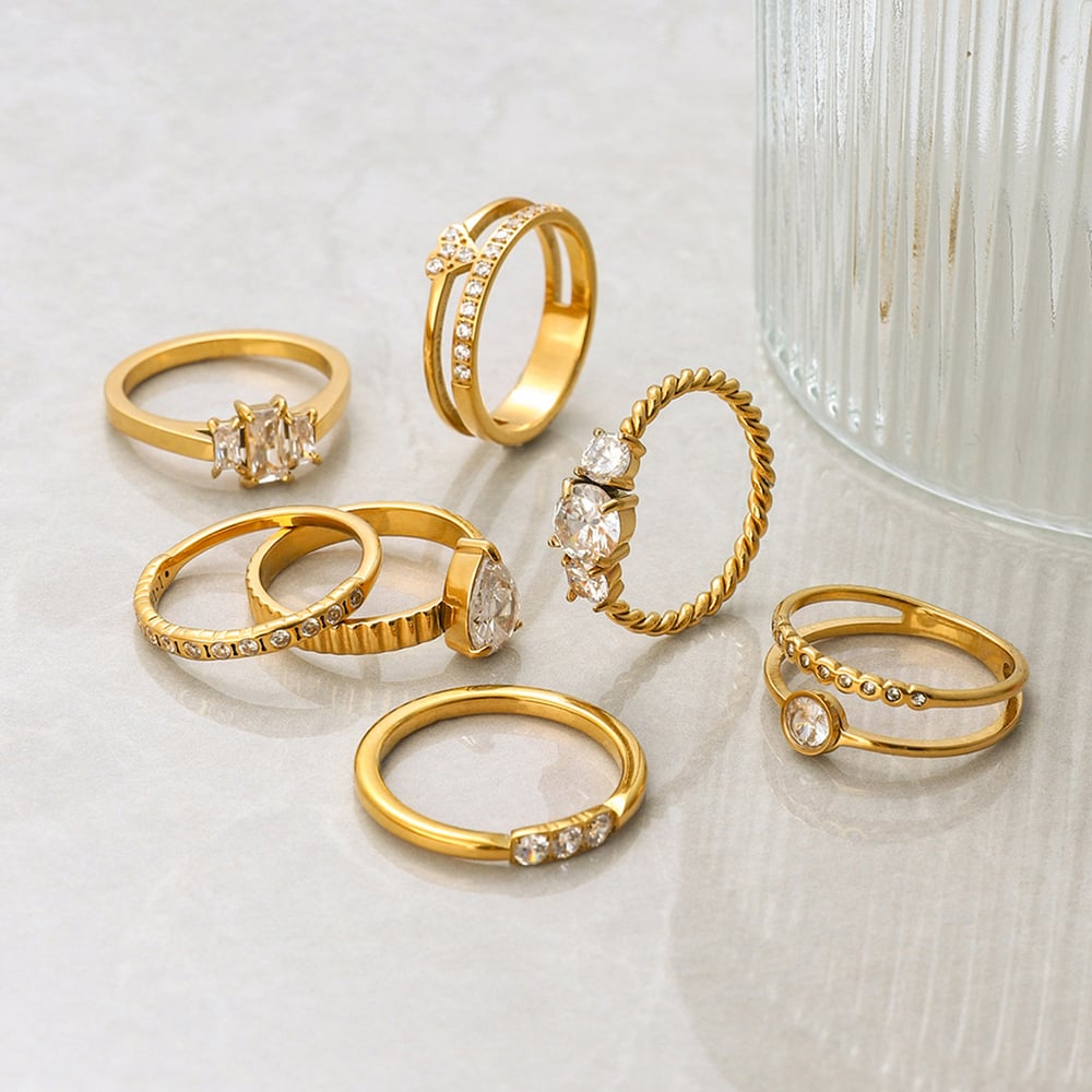 1 Piece Droplet Stainless Steel Gold Color Women's Gemstone Rings h5Picture3