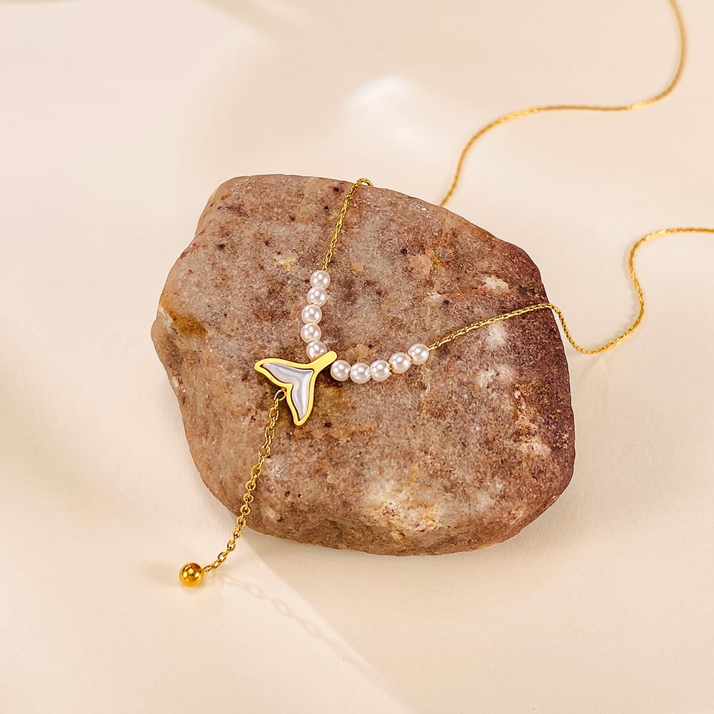 Collana con ciondolo a forma di coda di pesce in acciaio inossidabile color oro, da donna, serie semplice, 1 pezzo h5Immagine6