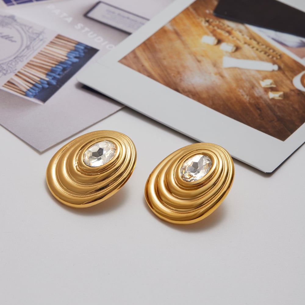 1 Pair Classic Series Retro Spiral Stainless Steel Gold Color Women's Stud Earrings h5Picture8