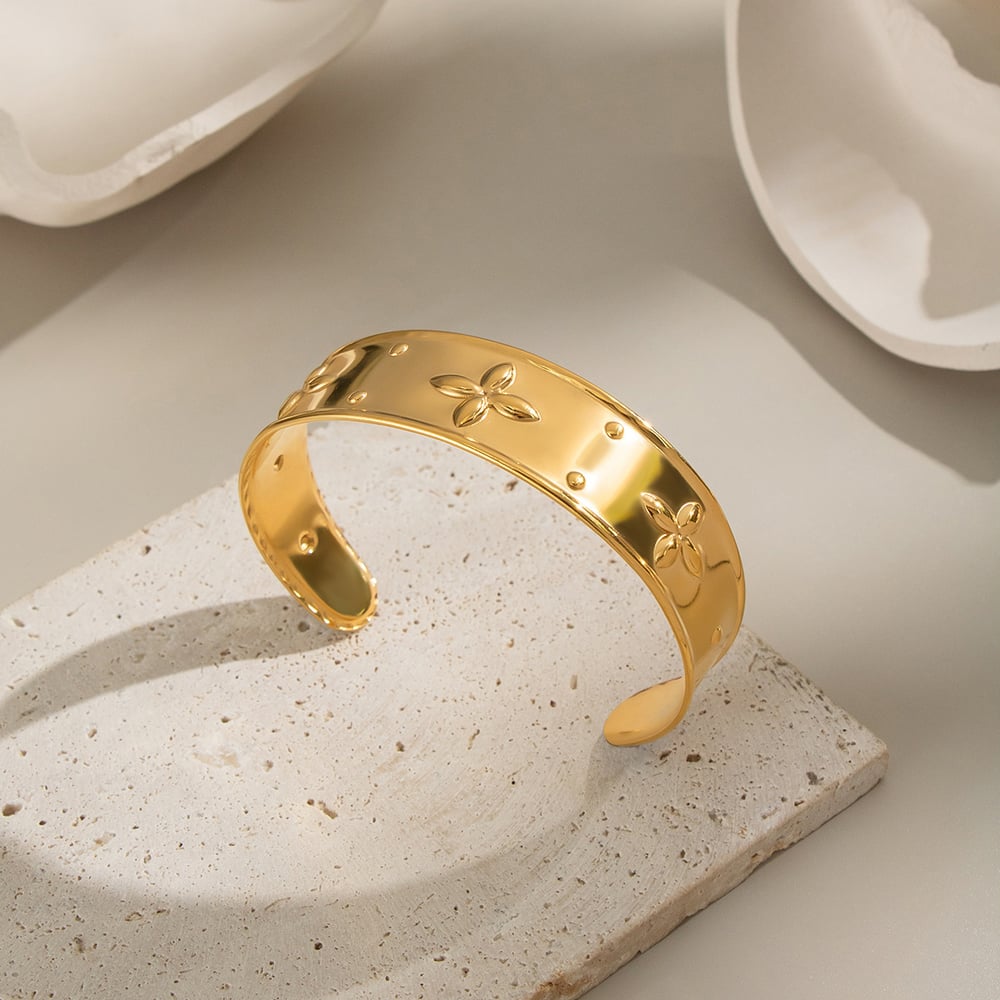 1 Piece Flower Stainless Steel Gold Color Cuff Bracelet h5Picture3