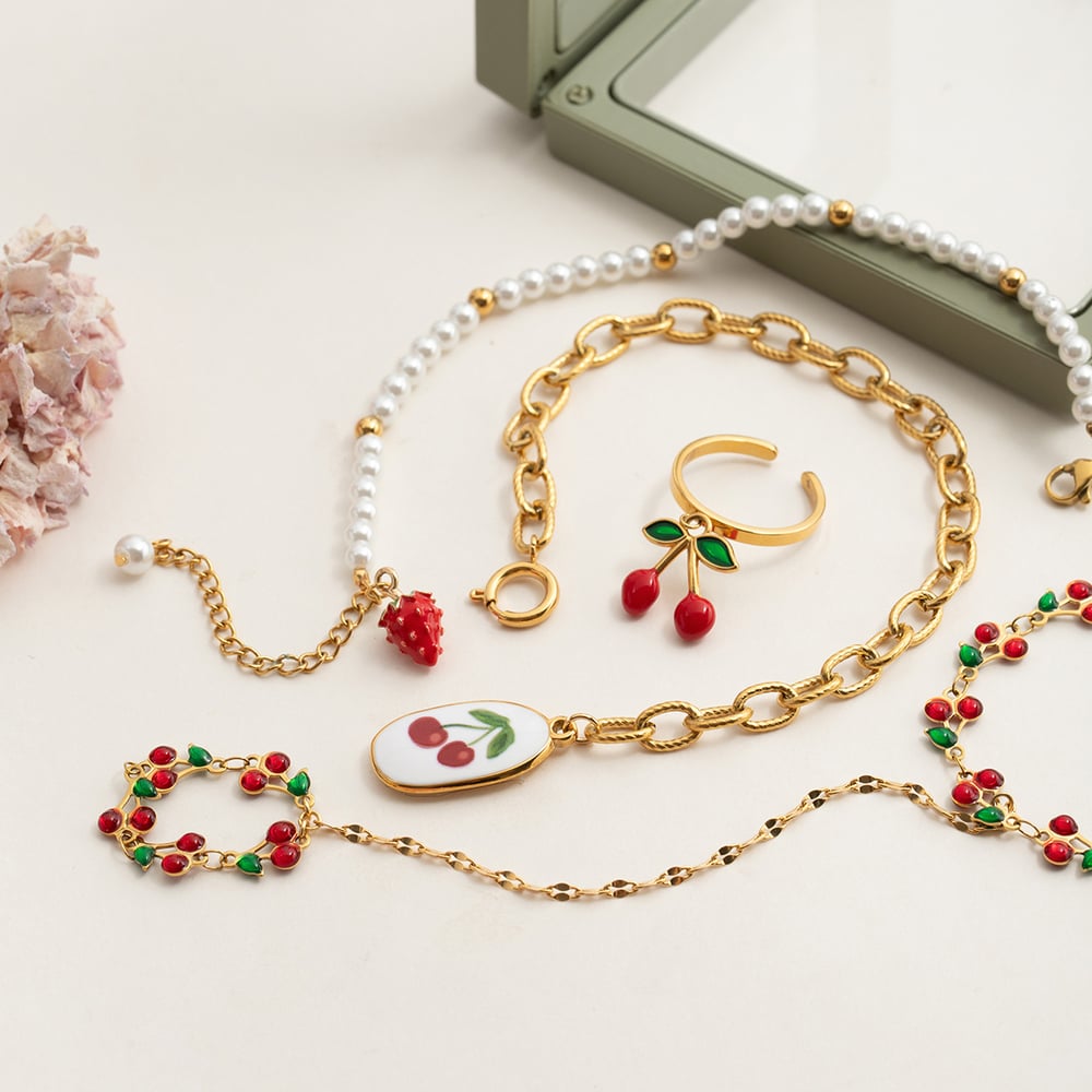 1 bracelet à breloques pour femme en acier inoxydable couleur or, motif fruits mignons et vifs h5Image7