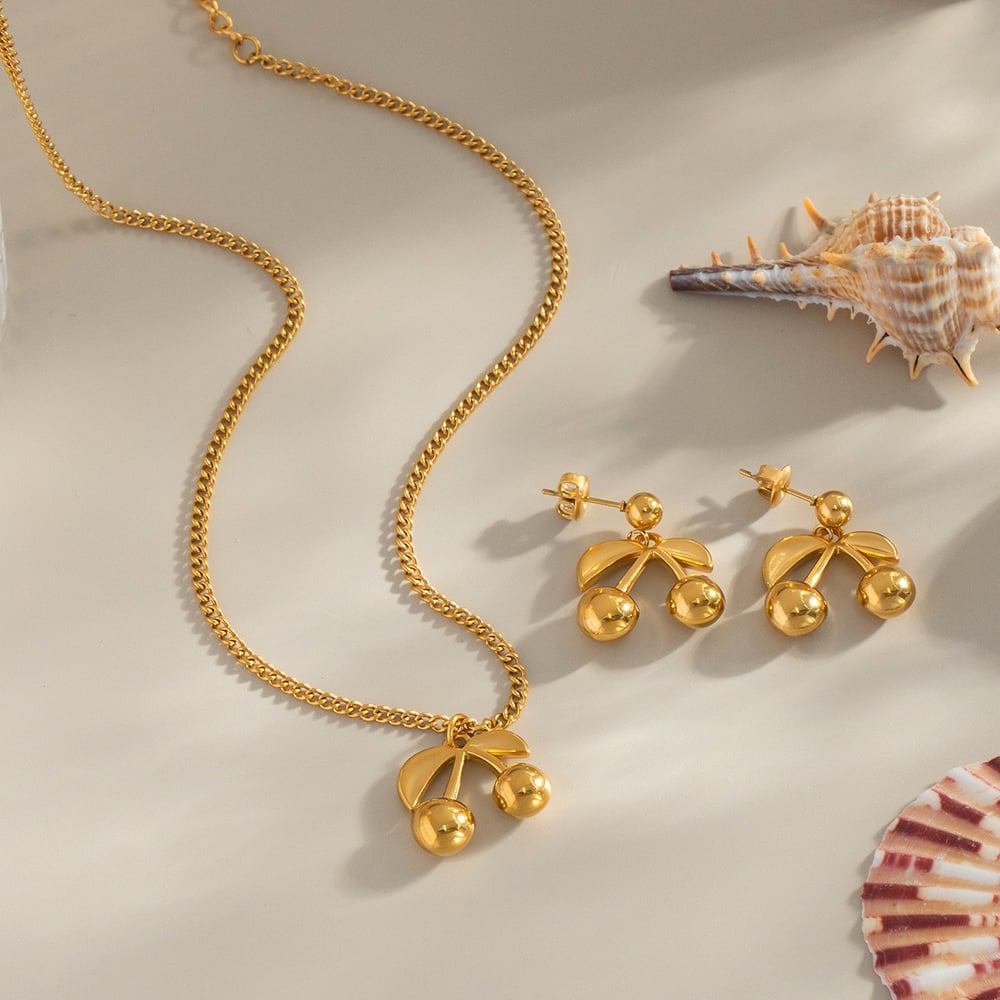 Cute Cherry Stainless Steel Gold Color Pendant Necklaces h5Picture2