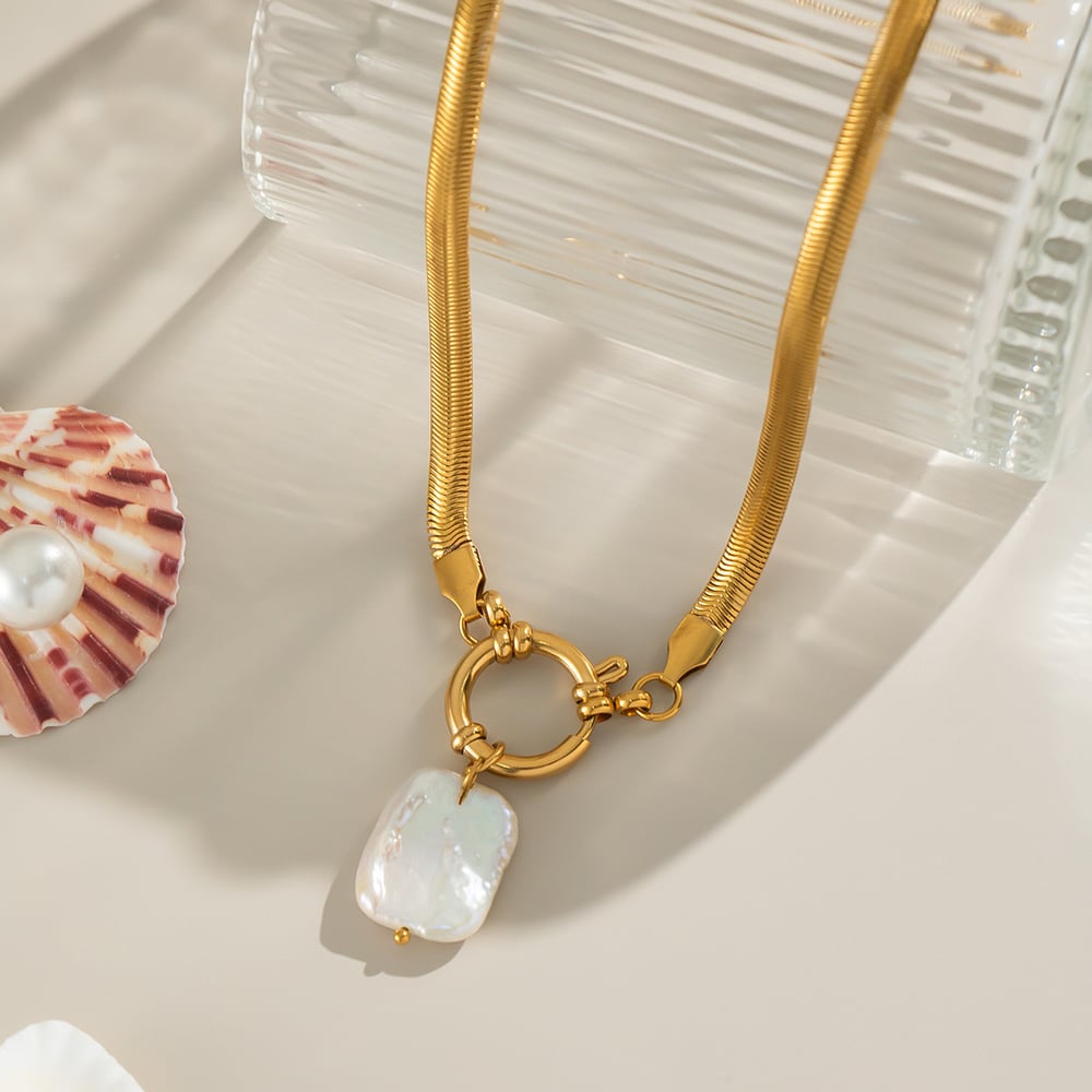 1 Piece Stainless Steel Gold Color Pearl Pendant Necklace h5Picture4