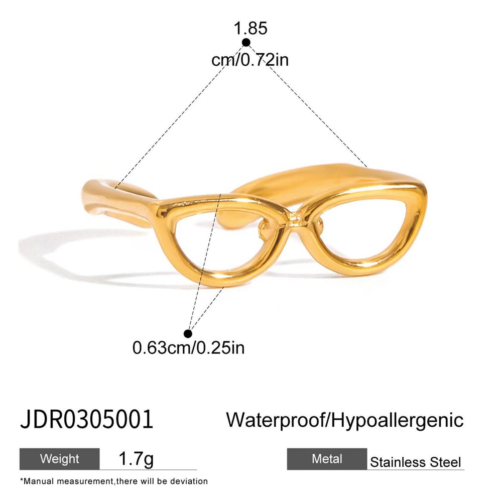 1 Piece Personality Glasses Shape Stainless Steel Gold Color Statement Rings h5Picture2