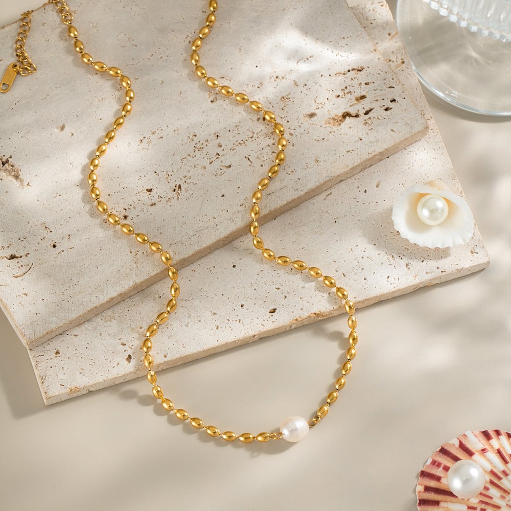 1 Piece Stainless Steel Gold Color Beaded Necklace Picture2