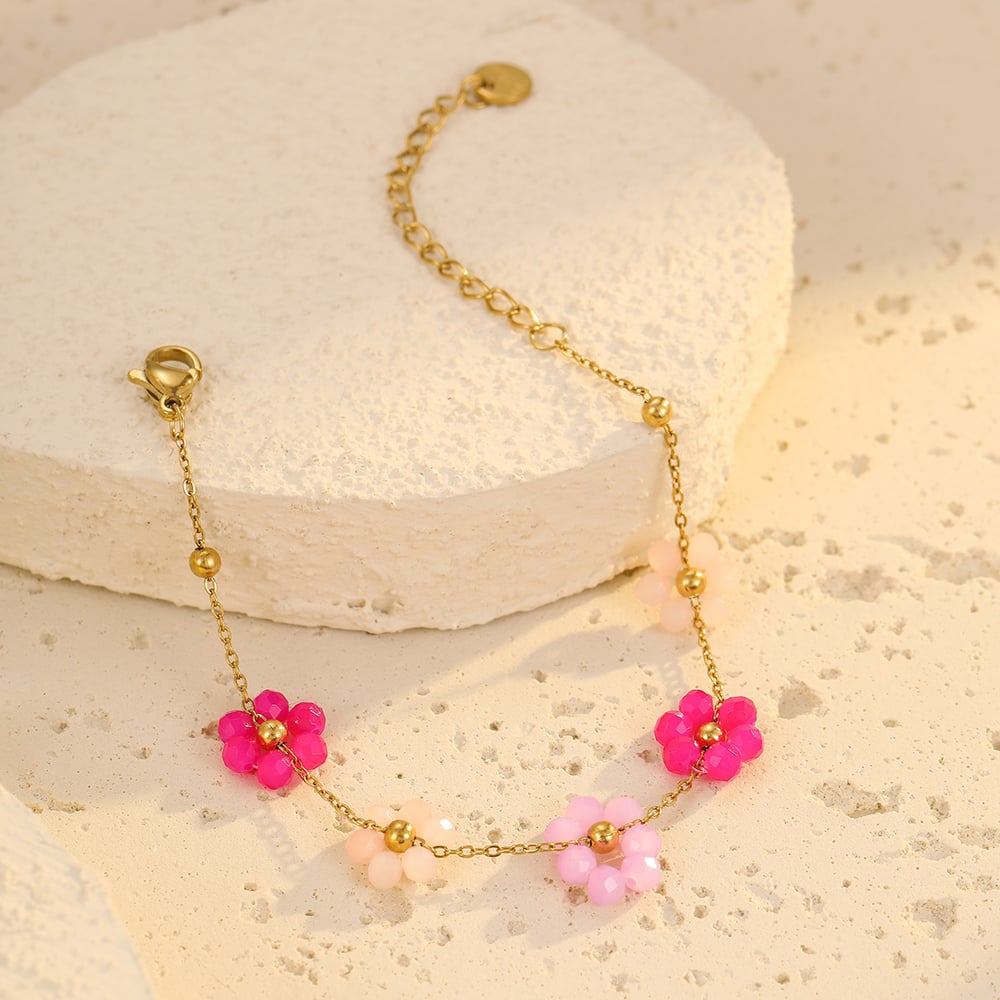 Sweet Flower Stainless Steel Gold Color Women's Chain Bracelets h5Picture4