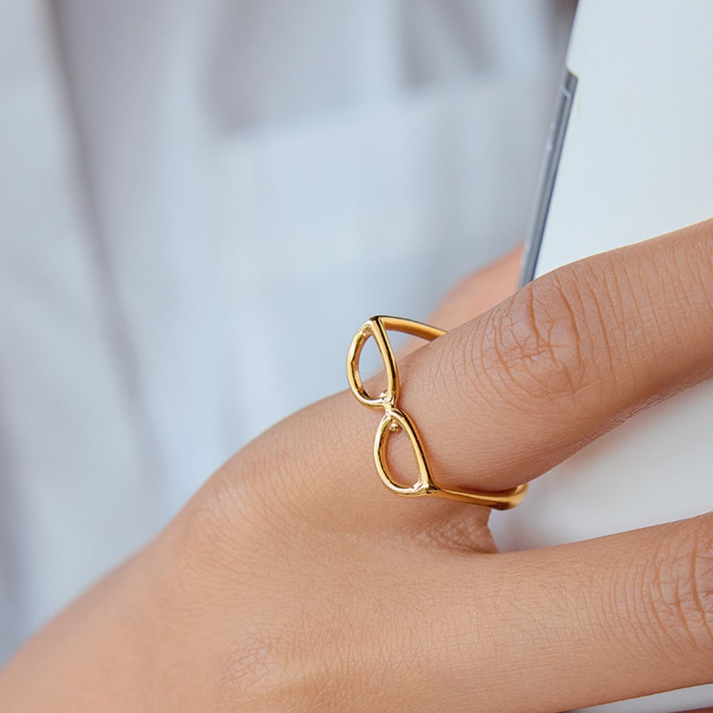 1 Piece Personality Glasses Shape Stainless Steel Gold Color Statement Rings h5Picture5
