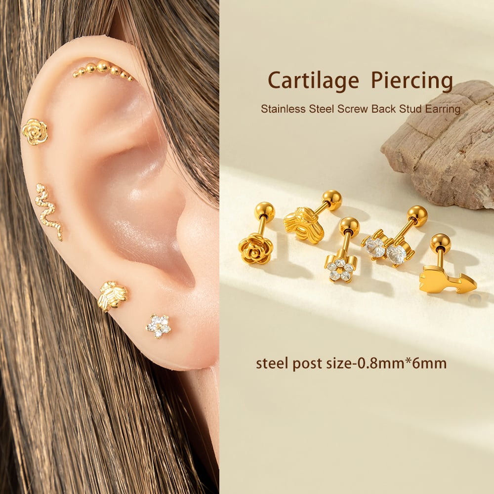 1 Piece Simple Stainless Steel Gold Color Zircon Piercings Earring h5Picture4