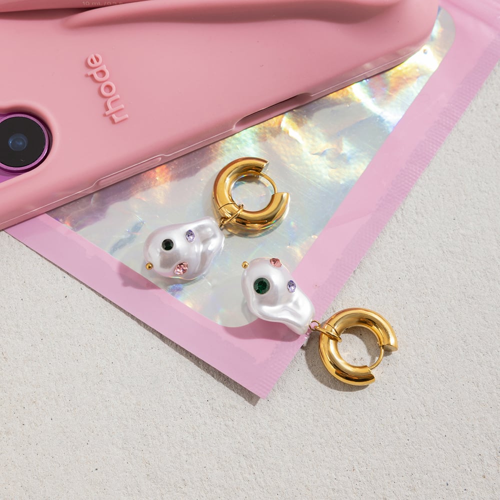 1 Pair Colorful Asymmetry Stainless Steel Gold Color Women's Drop Earrings h5Picture6