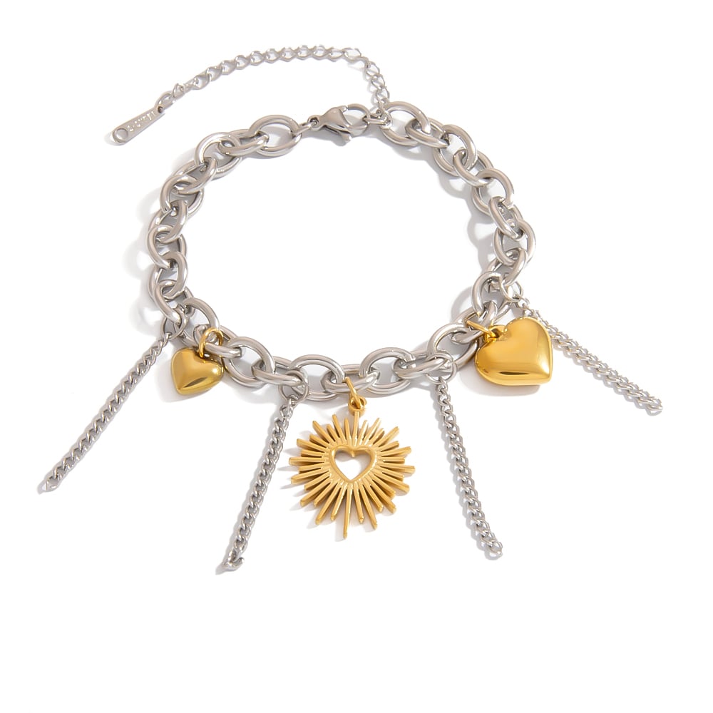 1 Stück Herz Edelstahl Gemischte Farben Charm Armband