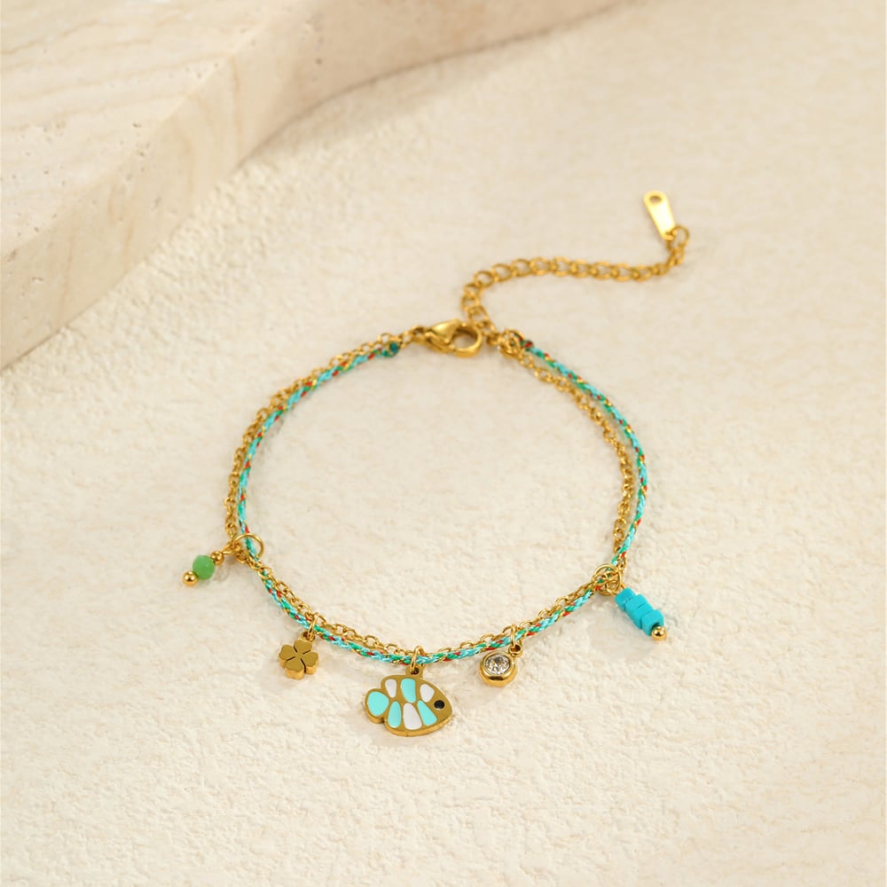 Bracelets à breloques simples en acier inoxydable pour femmes, motif animal de vacances h5Image4