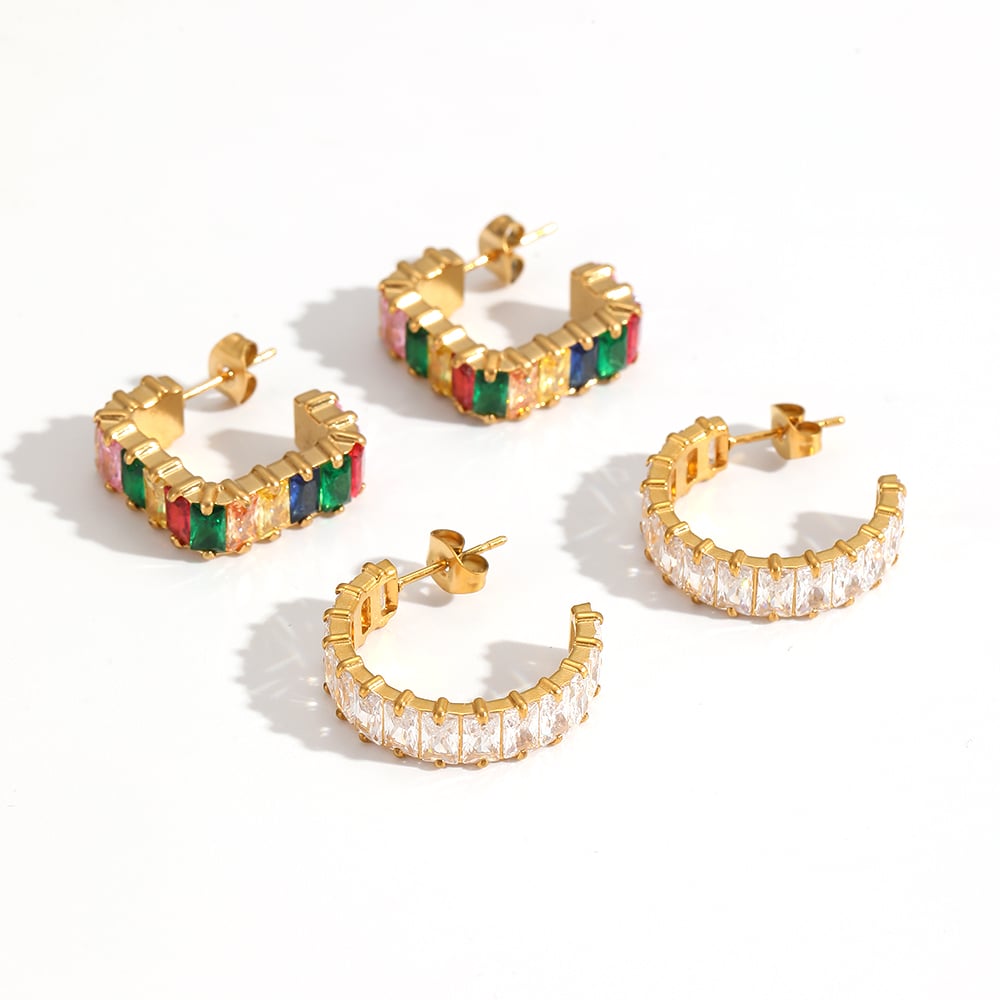 1 par de pendientes de aro de acero inoxidable color dorado Imagen3