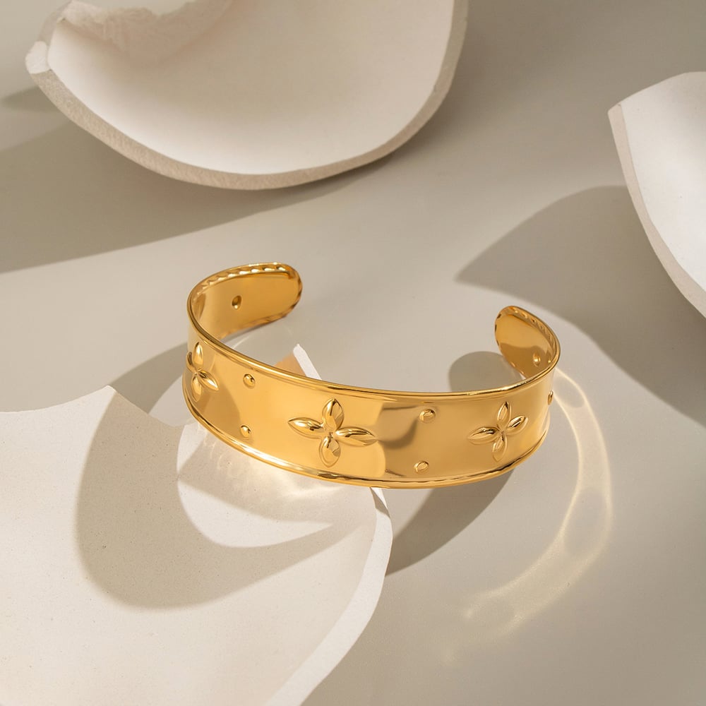 1 Piece Flower Stainless Steel Gold Color Cuff Bracelet h5Picture2