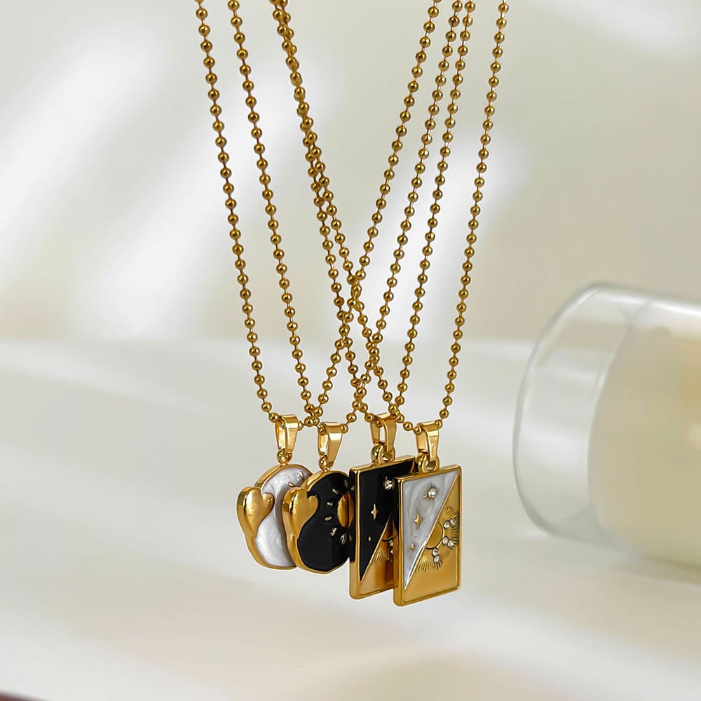 1 Piece Enamel Tarot Stainless Steel Gold Color Pendant Necklace Picture4
