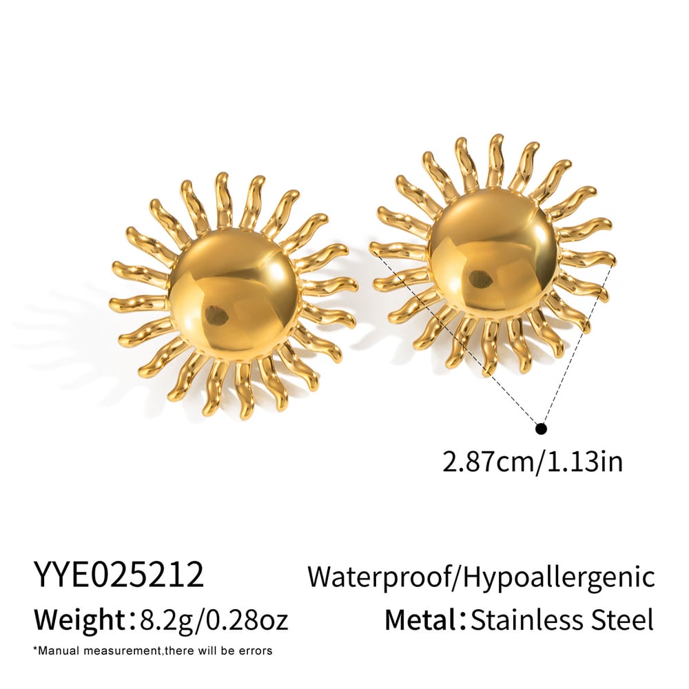 1 Pair Sun Stainless Steel Gold Color Stud Earrings