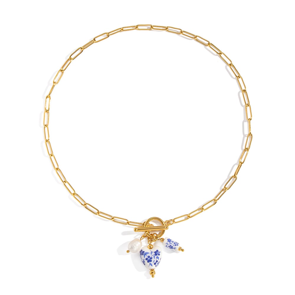 1 Piece Ceramic Flower Stainless Steel Gold Color Pendant Necklace Picture5