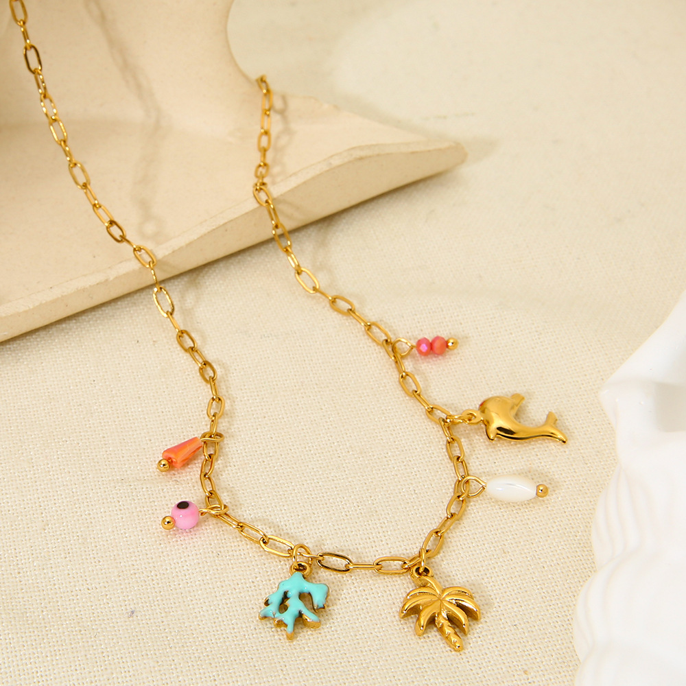 1 Piece Vacation Stainless Steel Gold Color Pendant Necklace h5Picture2