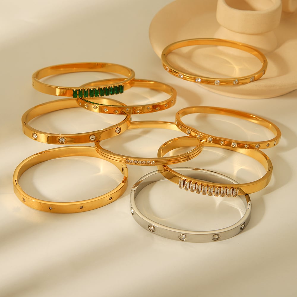 1 Paar einfache Serie täglich geometrische Edelstahl Gold Farbe Zirkon Damen Armreifen Bild7