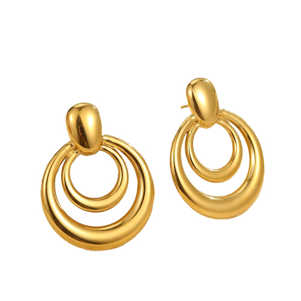 Boucles d'oreilles créoles simples en acier inoxydable de couleur or pour femme h5Image5