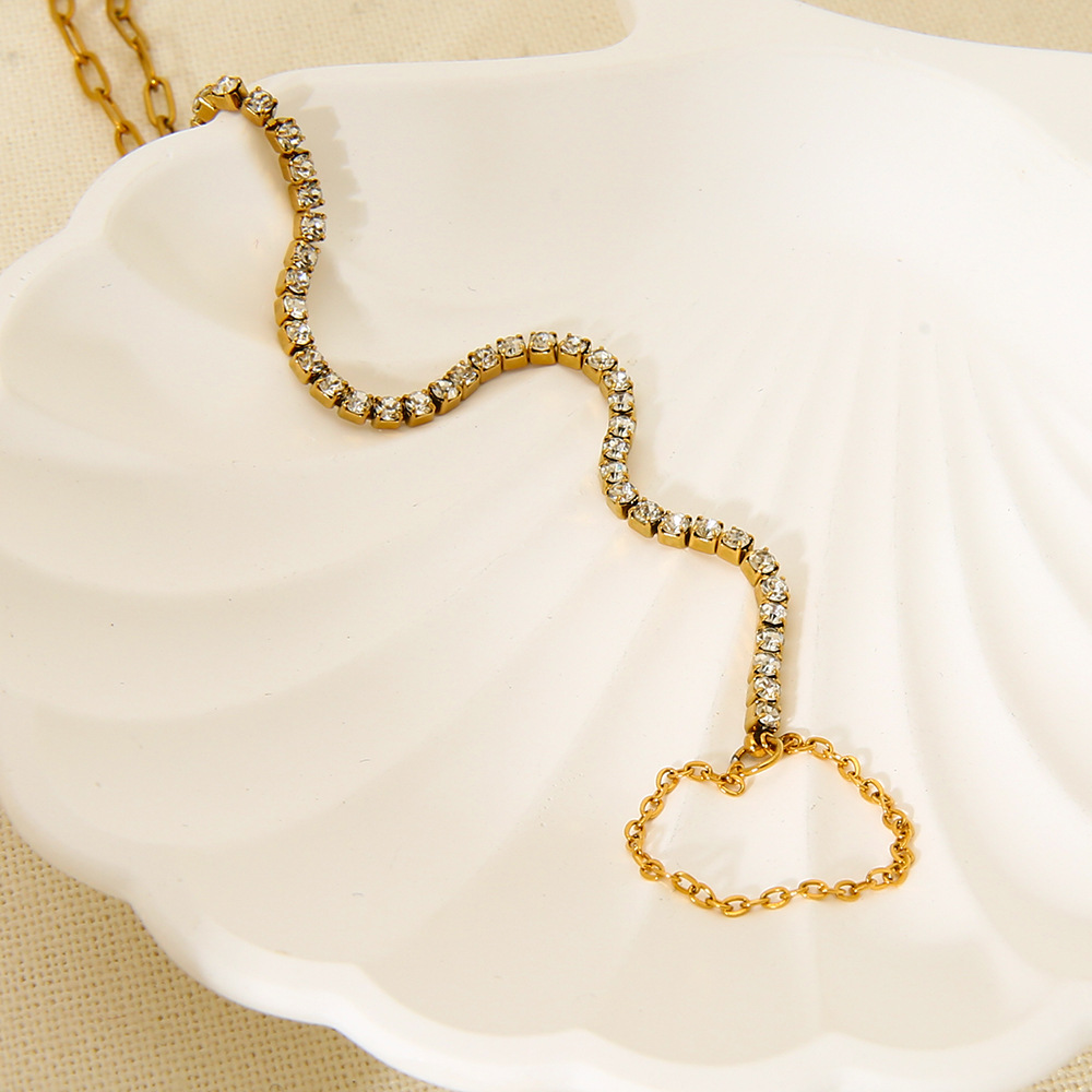 1 Piece Stainless Steel Gold Color Zircon Finger-connected Bracelet Picture4