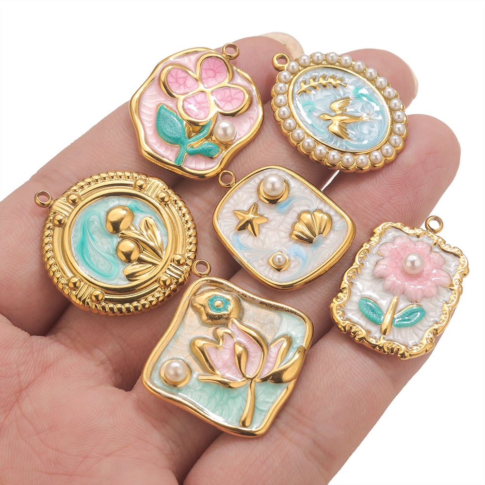 1 Adet Romantik Kendin Yap Çiçek Paslanmaz Çelik Kadın Kolye Resim4