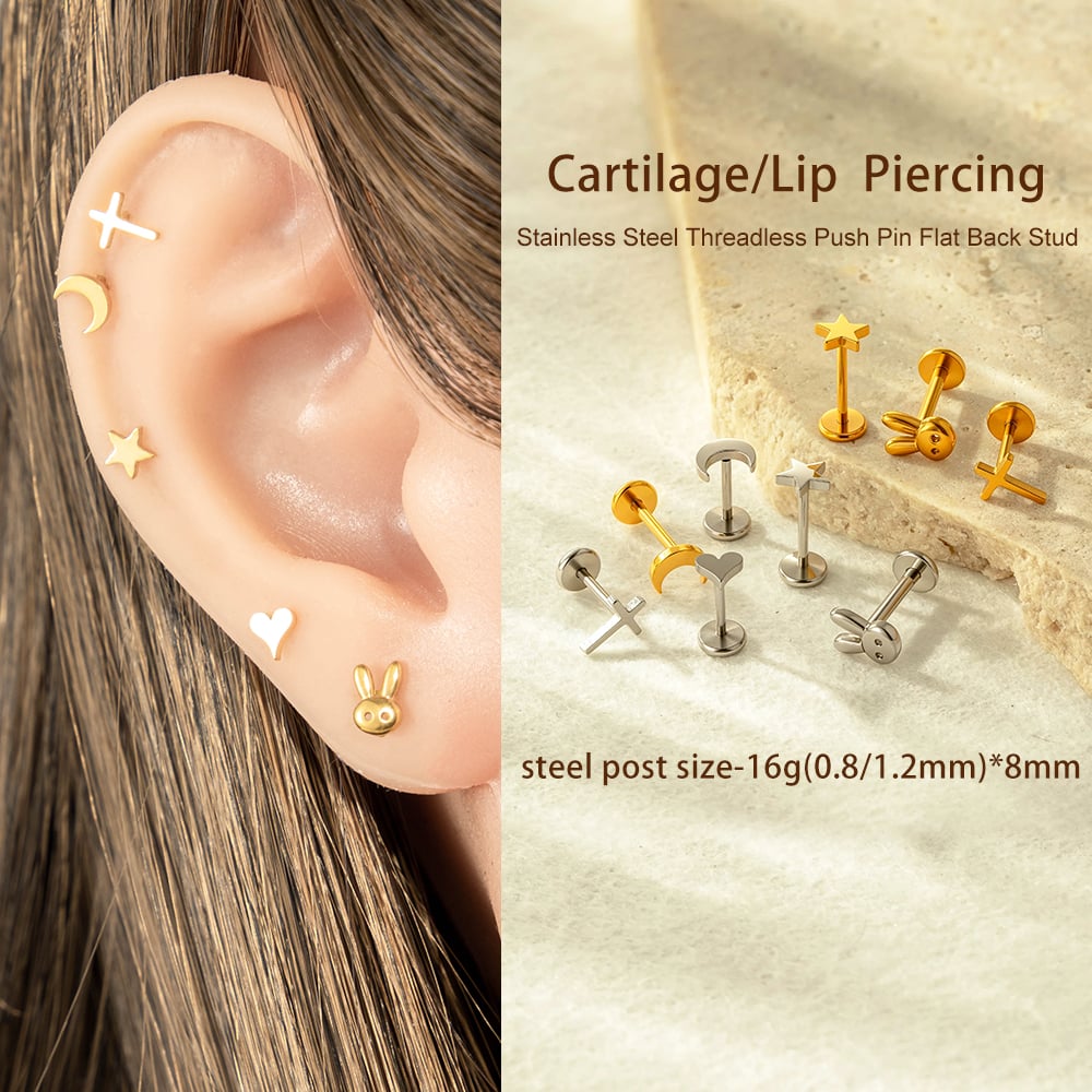1 pieza de pendientes de piercing de corazón de acero inoxidable color dorado para mujer Imagen5
