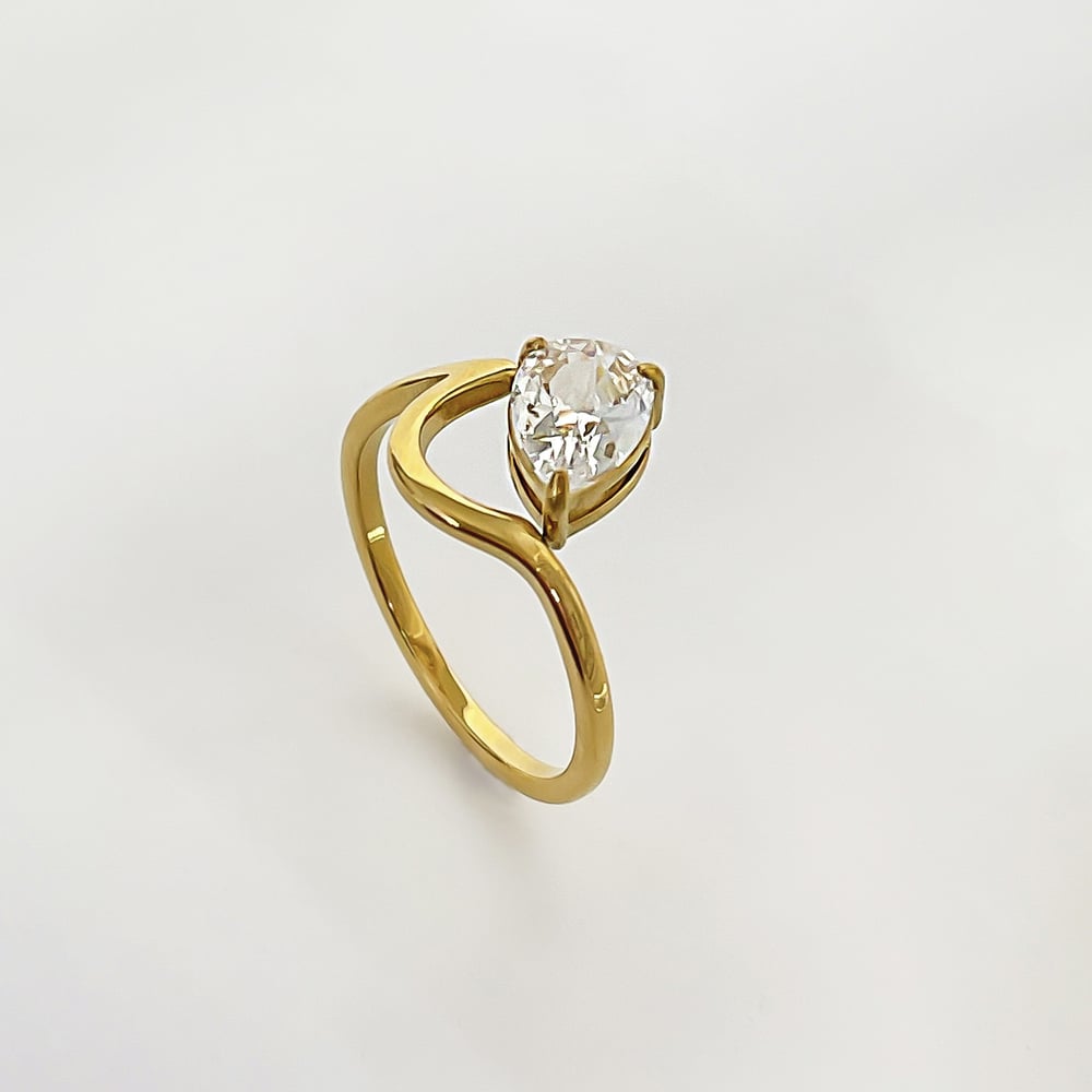 1 Piece Stainless Steel Gold Color Gemstone Ring