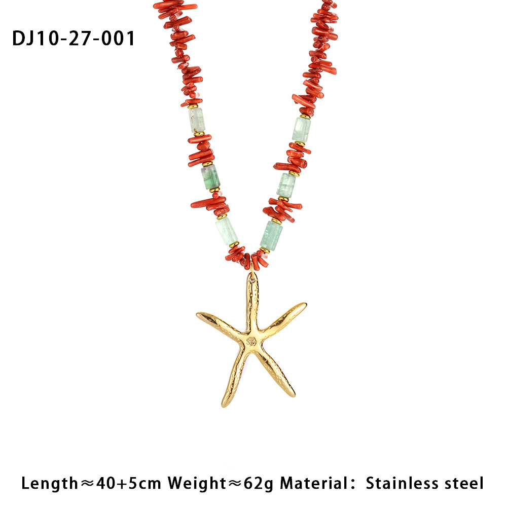 1 Piece Star Stainless Steel Gold Color Natural Stone Women's Pendant Necklaces h5Picture2