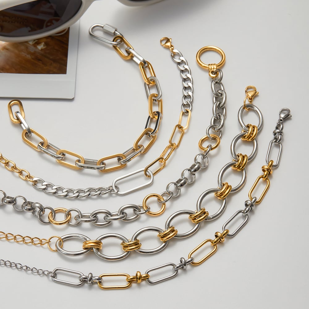 1 Piece Simple Patchwork Stainless Steel Gold Color Women's Chain Bracelets h5Picture6