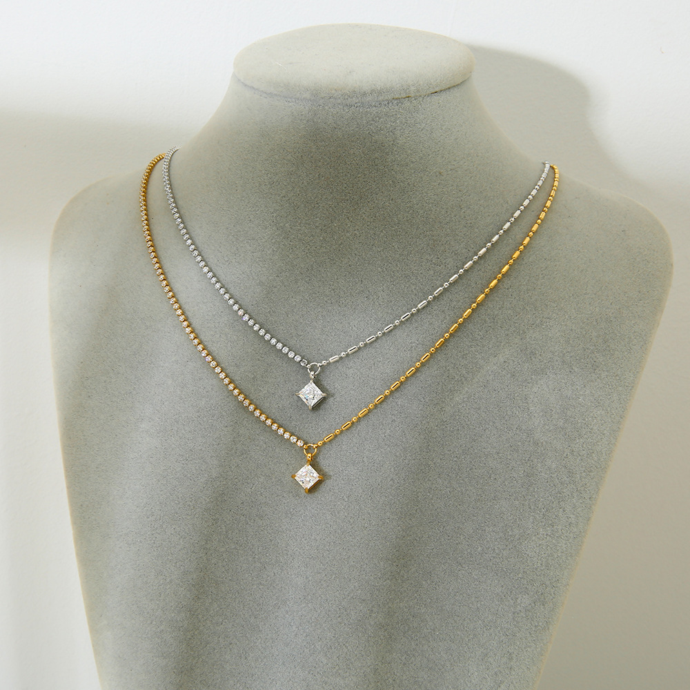 Collares de cadena de acero inoxidable geométricos diarios de serie simple para mujer h5Imagen3
