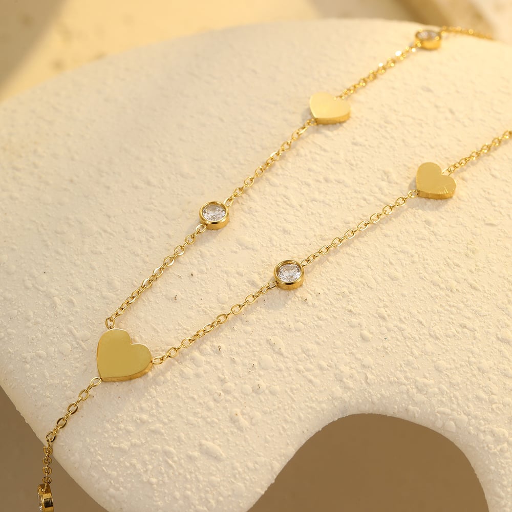 Collane a catena da donna in acciaio inossidabile color oro con motivo a cuore dolce h5Immagine4