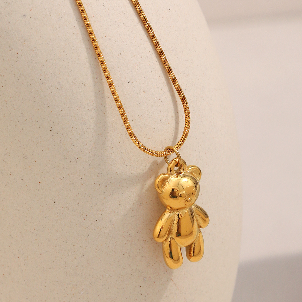 Solid-color Cute Bear Pendant  Women’Necklace h5Picture2