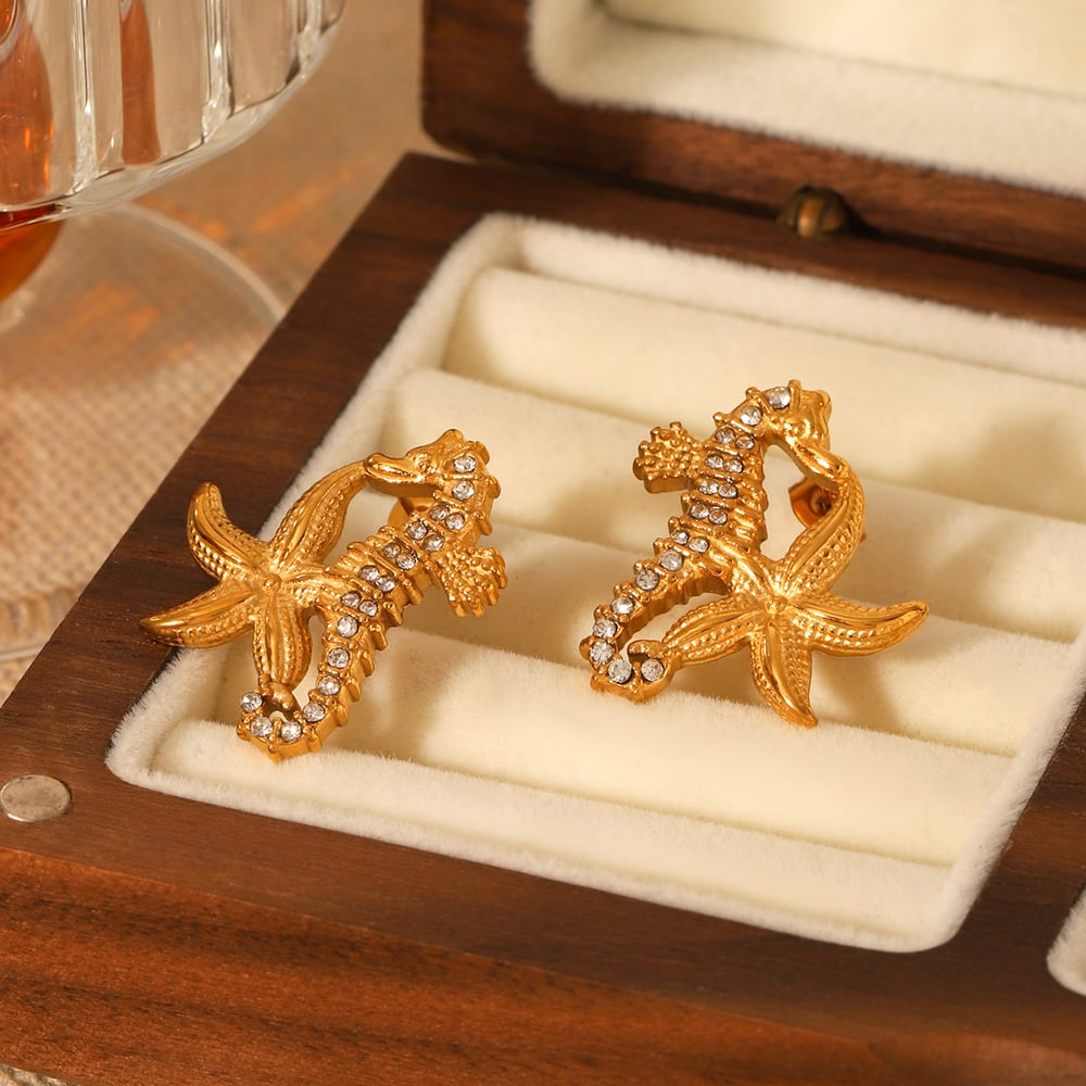 Einfache Tier Edelstahl Gold Farbe Zirkon frauen Stud Ohrringe Bild6