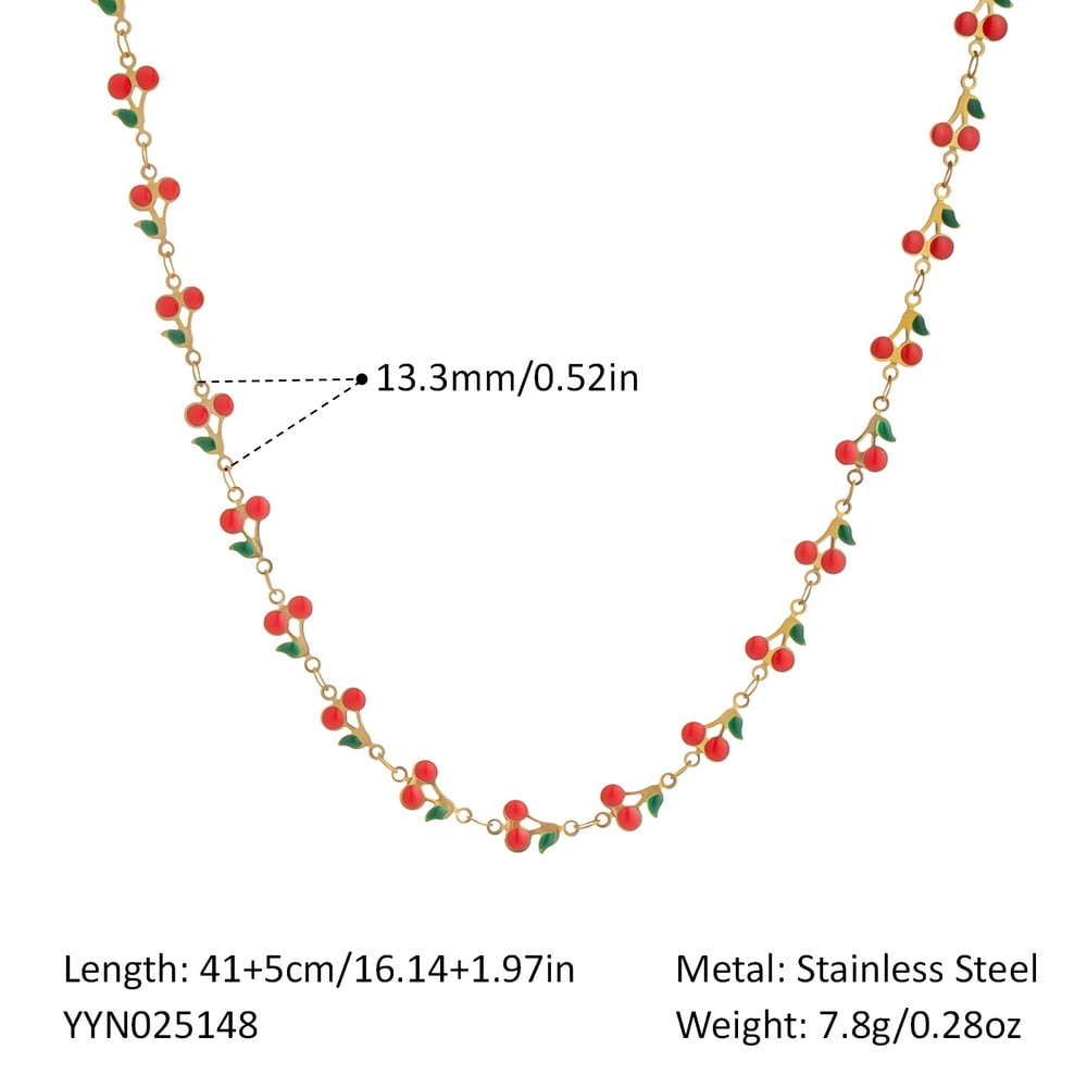 1 Piece Sweet Cherry Stainless Steel Gold Color Chain Necklaces