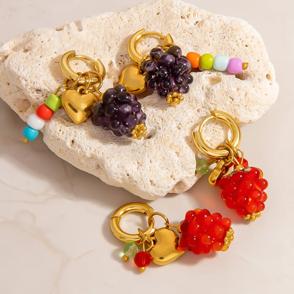 1 Stück süße Ohrringe aus Edelstahl in Goldfarbe mit Früchten h5Bild4