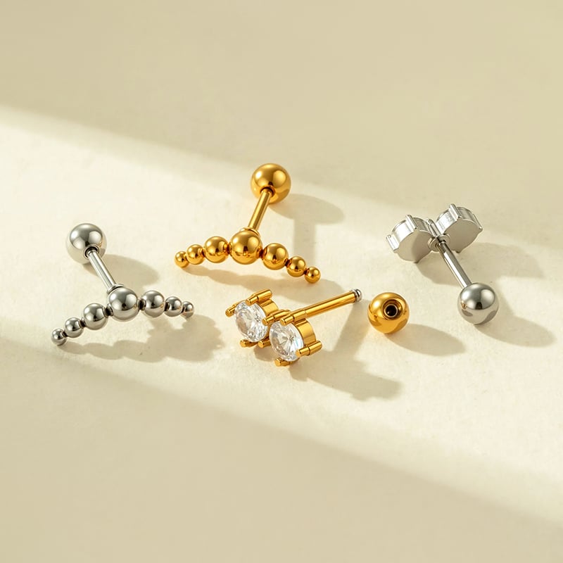 1 Piece Simple Stainless Steel Gold Color Zircon Piercings Earring h5Picture3