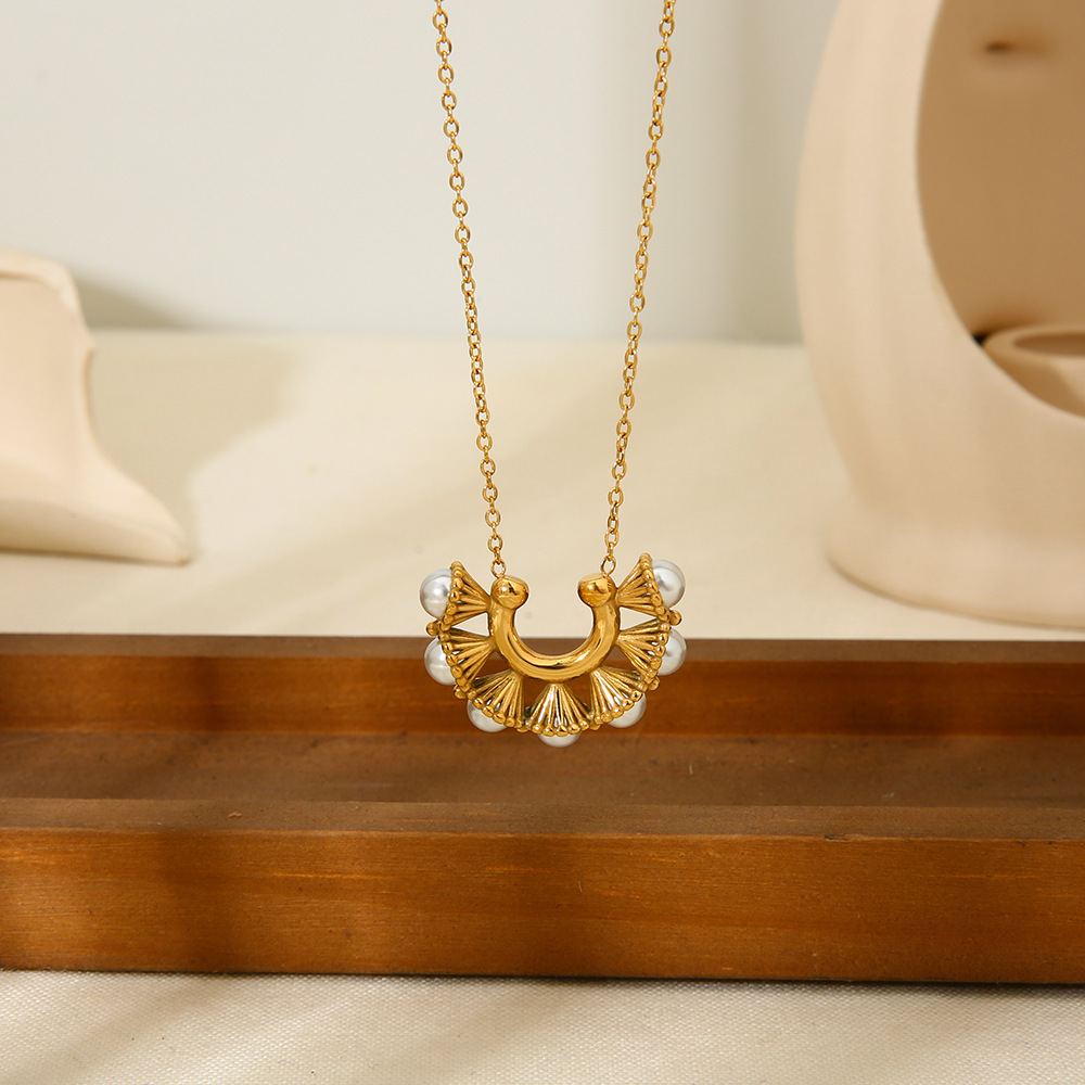 Colliers à pendentif géométriques quotidiens en acier inoxydable pour femmes de la série Simple h5Image2