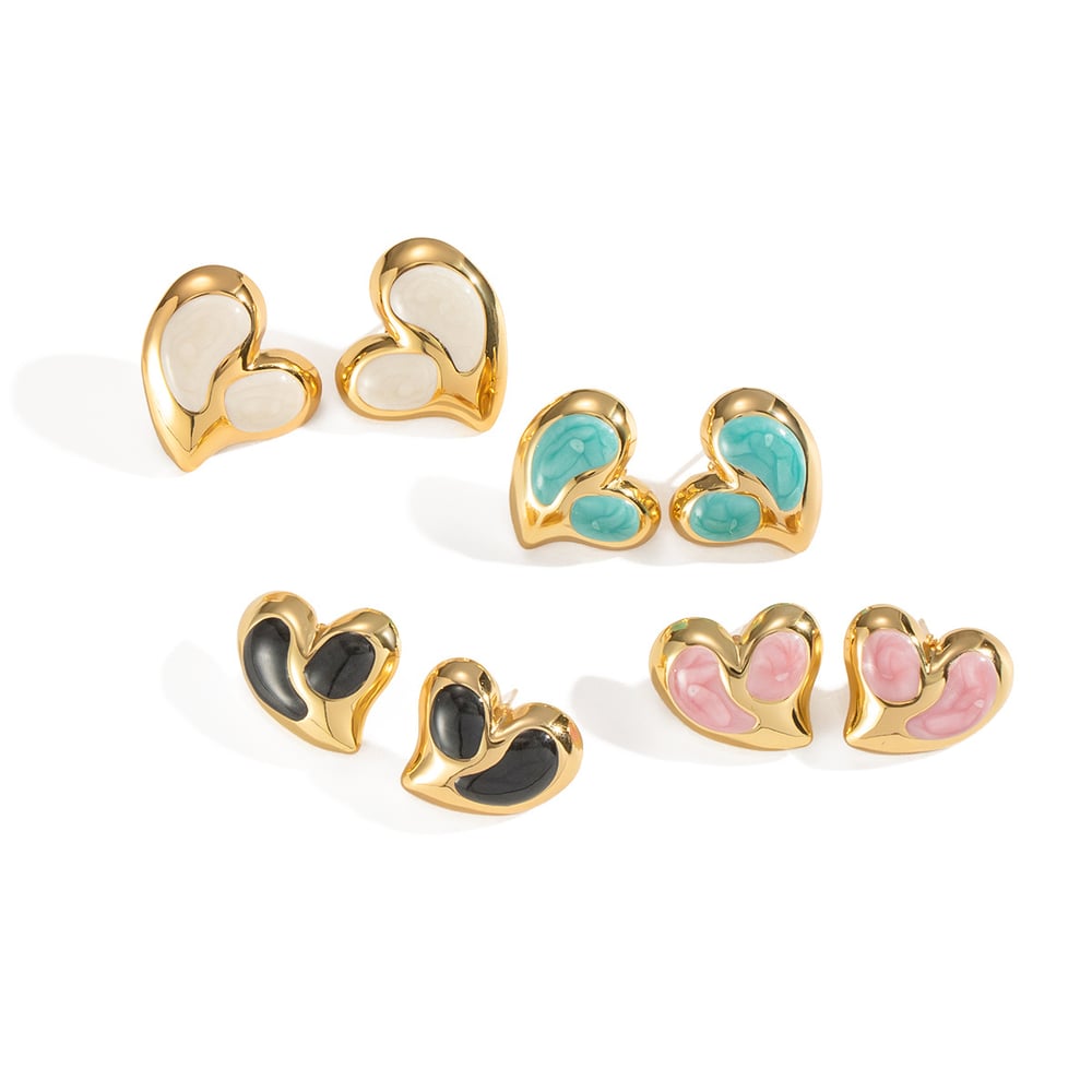 1 Pair Heart Enamel Stainless Steel Gold Color Stud Earrings h5Picture4