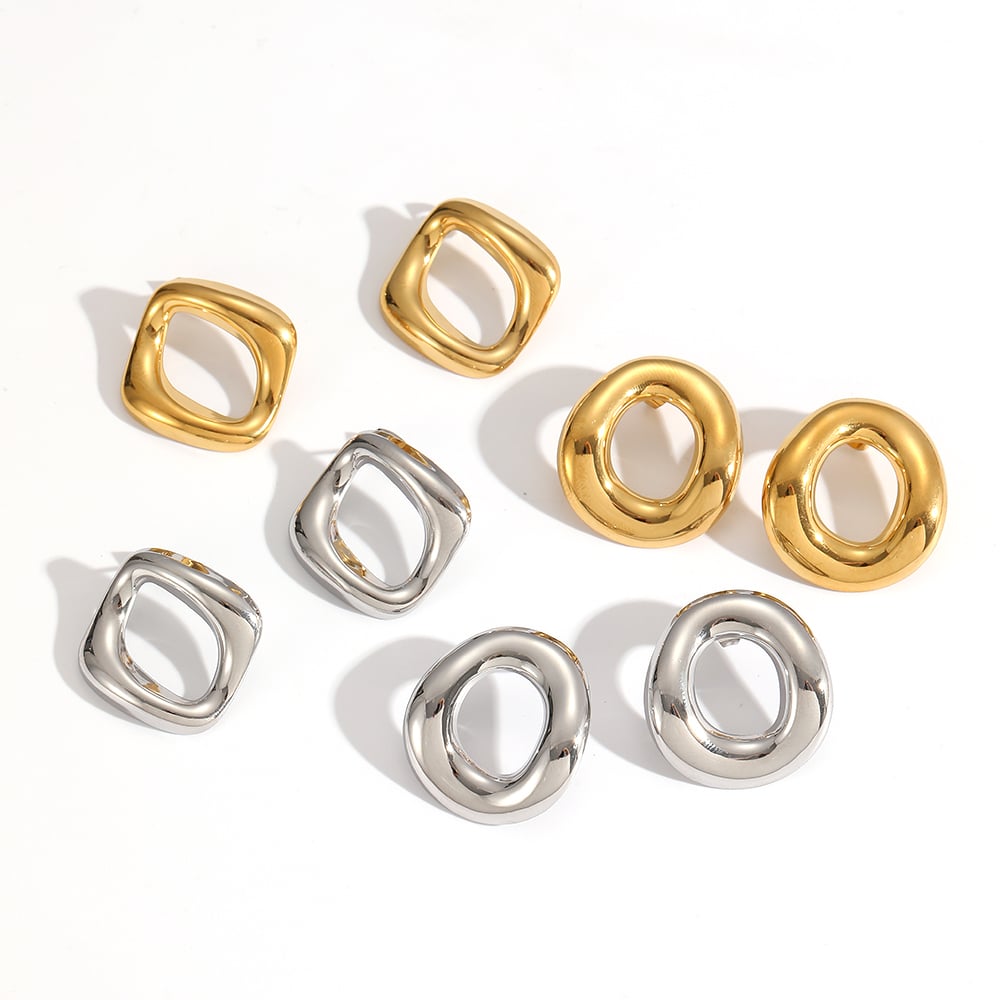1 par de pendientes de botón de acero inoxidable de color dorado Imagen3