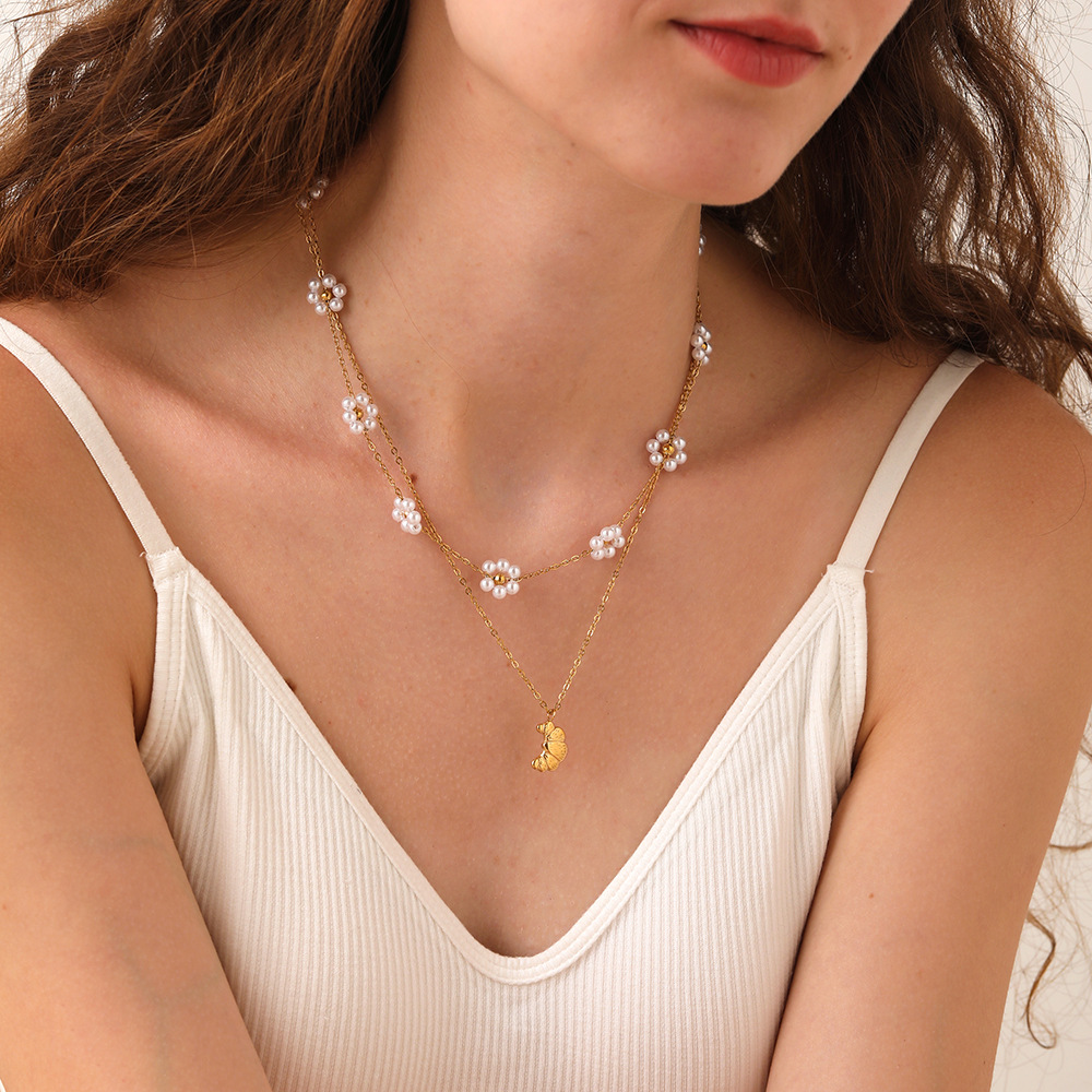 Süße Blume Edelstahl Gold Farbe frauen Anhänger Halsketten h5Bild2