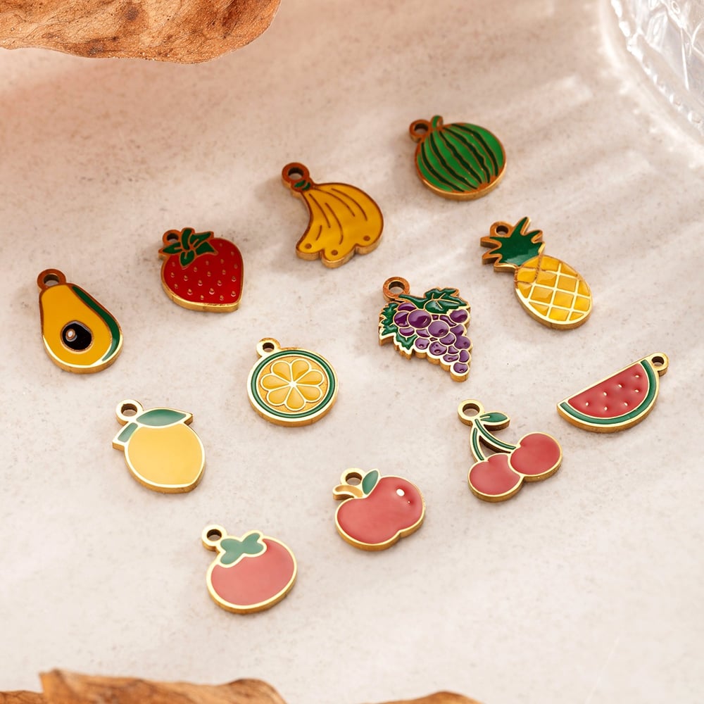 1 Piece Cute Fruit Stainless Steel Gold Color DIY Pendants Picture3
