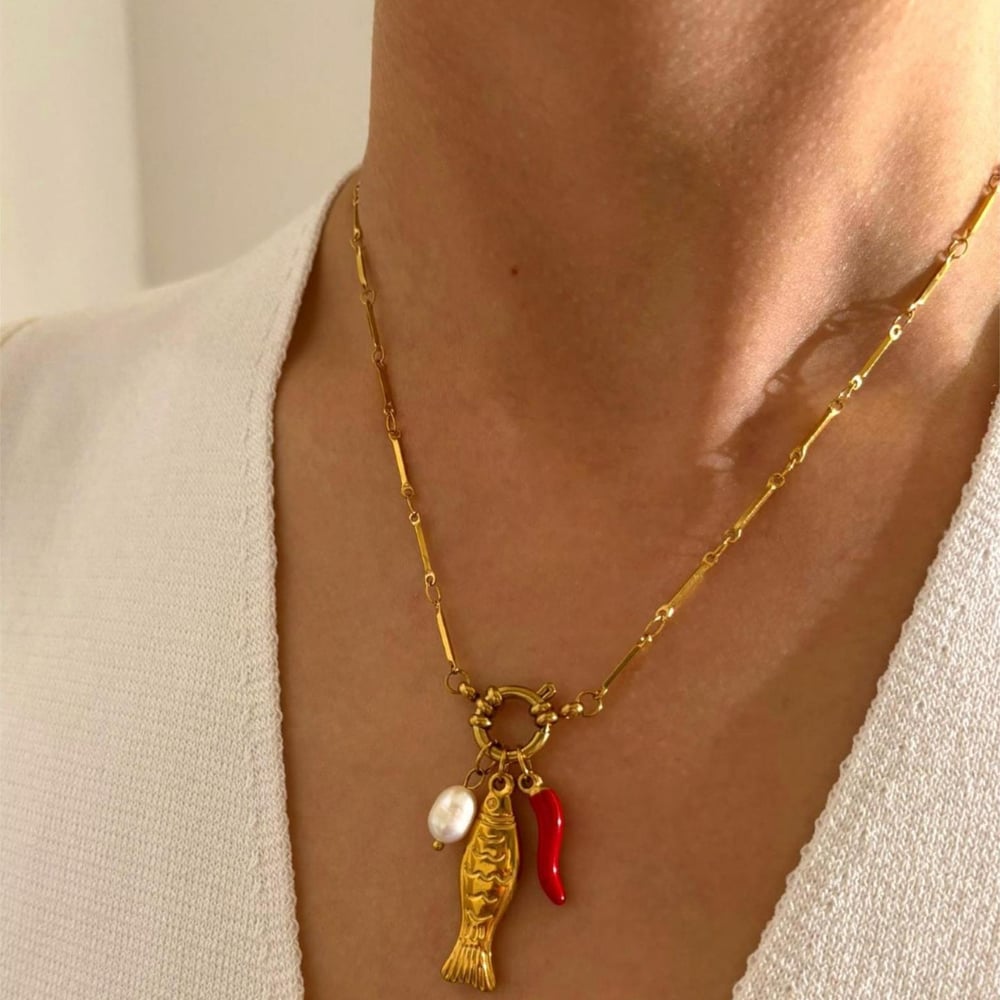 1 Piece Fish Stainless Steel Gold Color Pendant Necklace Picture2