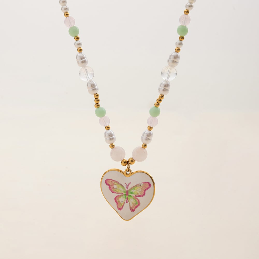 1 Piece Natural Butterfly Stainless Steel Gold Color Women's Pendant Necklaces h5Picture4