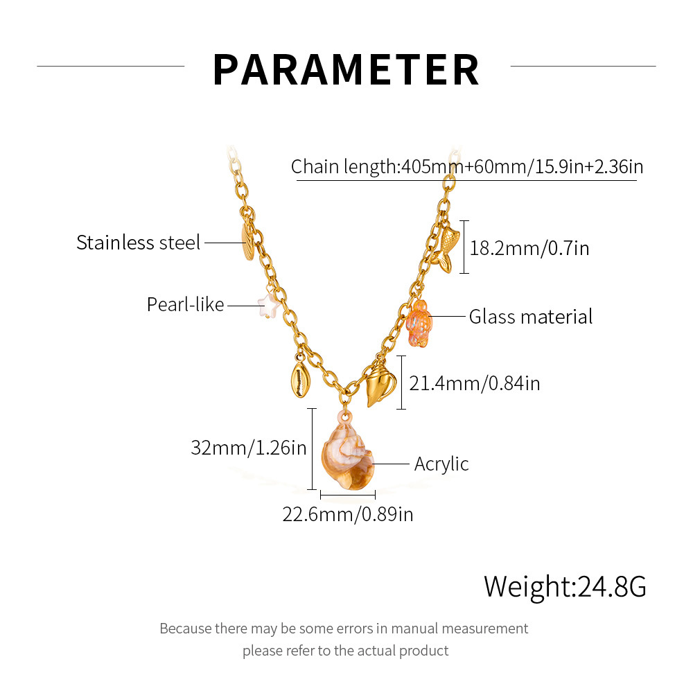 1 pezzo di collana con ciondolo a forma di conchiglia per le vacanze in acciaio inossidabile color oro da donna Immagine2