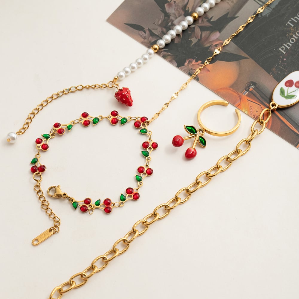 1 bracelet à breloques pour femme en acier inoxydable couleur or, motif fruits mignons et vifs h5Image6