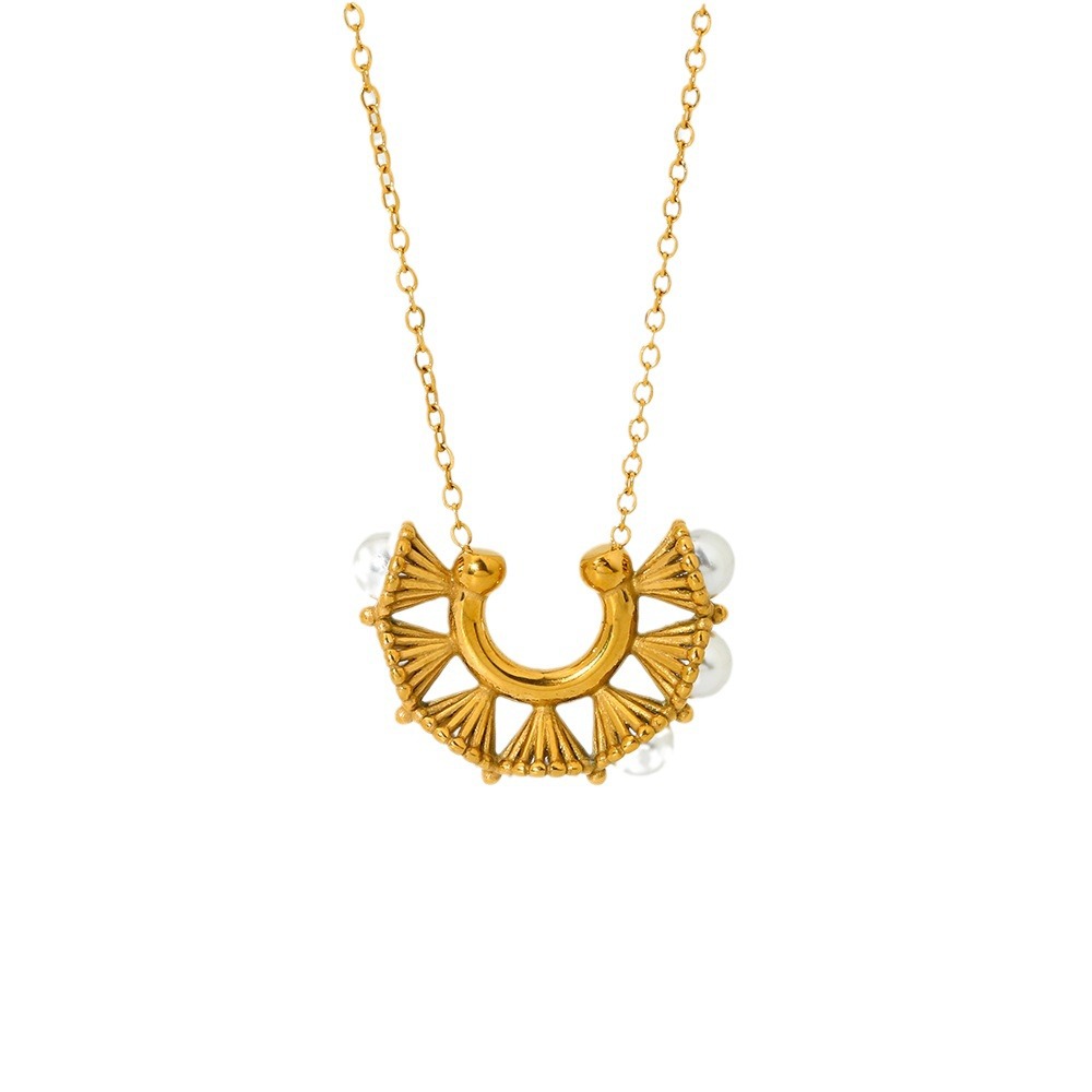 Colliers à pendentif géométriques quotidiens en acier inoxydable pour femmes de la série Simple h5Image5