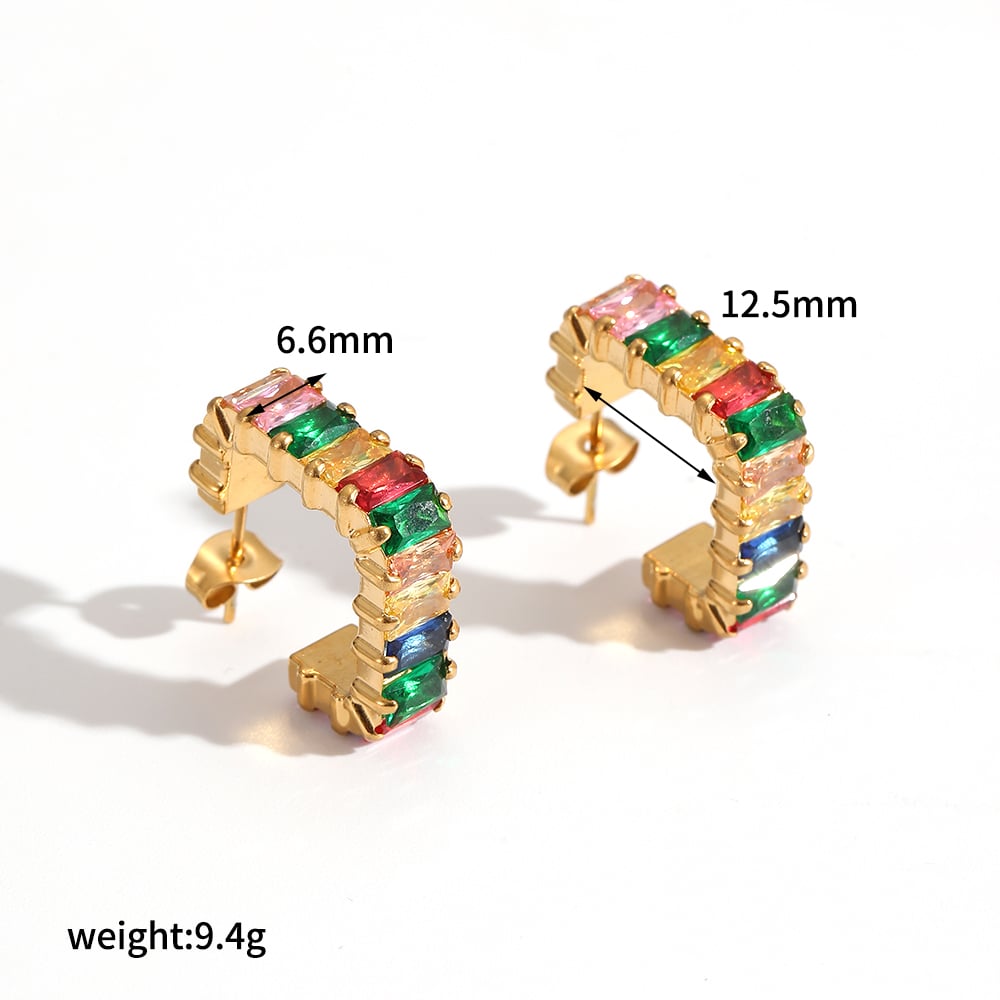 1 par de pendientes de aro de acero inoxidable color dorado 