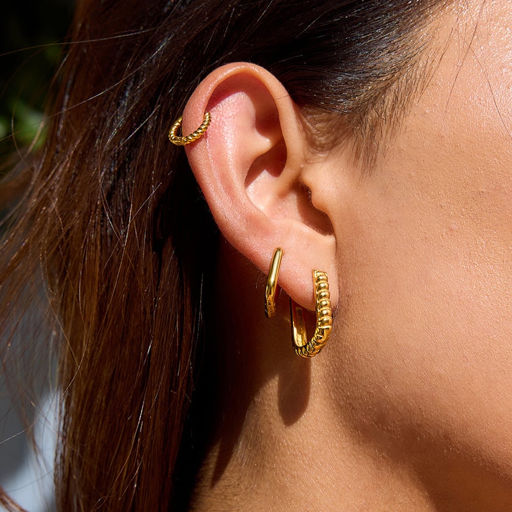 1 Pair Rectangular Stainless Steel Gold Color Women's Hoop Earrings h5Picture5